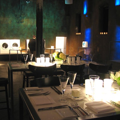 Contemporary Furniture Rentals supplied high communal tables in the dining area.