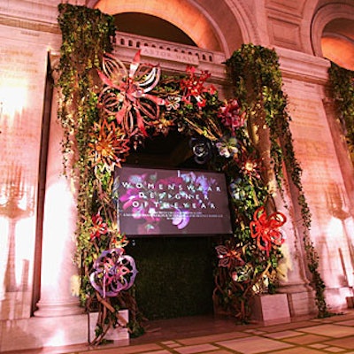 KCD, Raul Avila, and artist Tord Boontje worked together to create the Swarovski crystal-encrusted arch at the library's entrance.