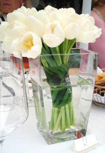 Velvet Garden wrapped bunches of tulips in jewel-pinned leaves.