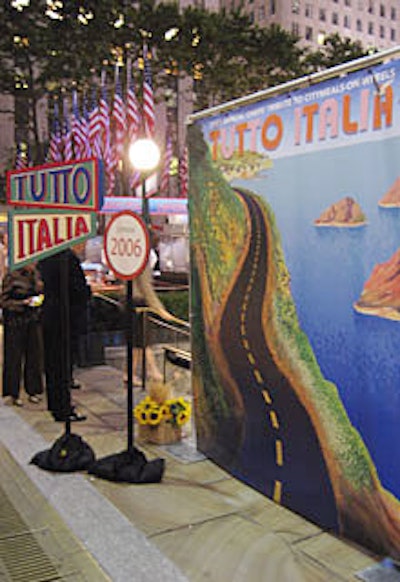 The Rockwell Group's overall graphics for the event included signage inspired by vintage Italian travel posters—the same graphic theme as the event's invitation.