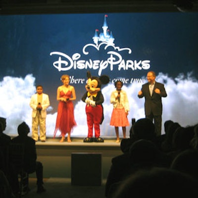 Jay Rasulo, the chairman of Walt Disney Parks and Resorts, gave a talk about Disney's new campaign with performers that included Broadway actress Judy Kuhn (the singing voice of Disney's Pocahontas) and, of course, Mickey Mouse.