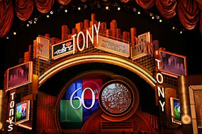 MB Productions provided seven video projectors throughout Radio City Music Hall for the Tony ceremony, including the circular screen at center stage. White Cherry Entertainment's Ricky Kirshner and Glenn Weiss were the executive producers.