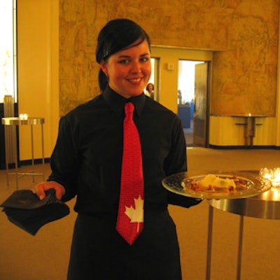 Cater waiters wore ties with yellow maple leaves.
