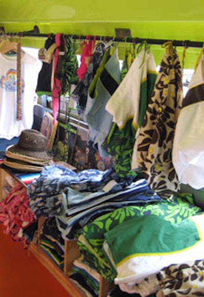 Shelves and coat racks inside the bus allowed consumers to browse and buy the men’s and women’s clothing on display.