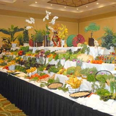 A four-tier, double-sided table holding all of the fresh produce for the cook-off served as the focal point of the room at the 2006 SFMPI Chefs' Challenge.