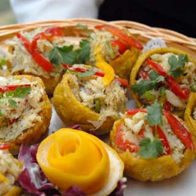 Festive and tasty ceviche served in plantain shells were passed during the cocktail reception.