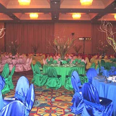 The monochromatic tables created a colorful rainbow in one of the Radisson Hotel Miami's ballrooms.