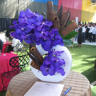 A vibrant purple floral creation from Quince Flowers was sold to the highest bidder in the flower auction.