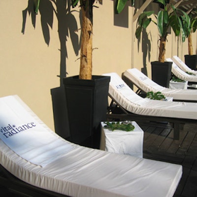 Towels bearing the Almay Skincare and Vital Radiance names adorned a row of chaise lounges.