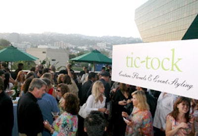 Guest mingled and enjoyed a beautiful view of the city atop the patio outside the WP at the Pacific Design Center, a flexible space that can hold anywhere from 50 to 2,000 people. The patio provided a perfect space for the event gallery, which featured 14 tabletop exhibits by companies like Tic-Tock Couture Florals and Event Styling.
