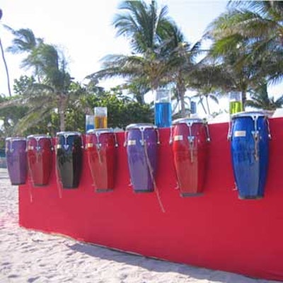 All Over Miami's custom bar, located in the Latin Fiesta section, featured multicolored bongos around its border.