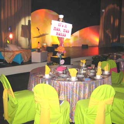 Seats were only placed on one side of the table enabling guests to clearly see the stage.