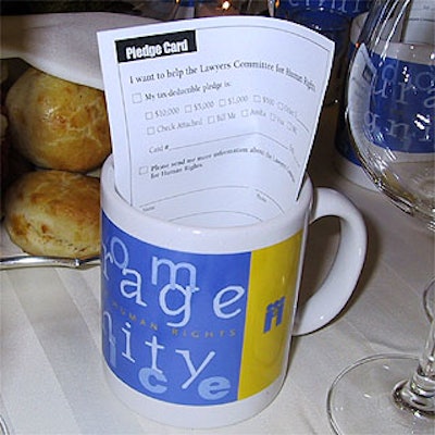 Mugs from Image Specialties were at each person's place at dinner.