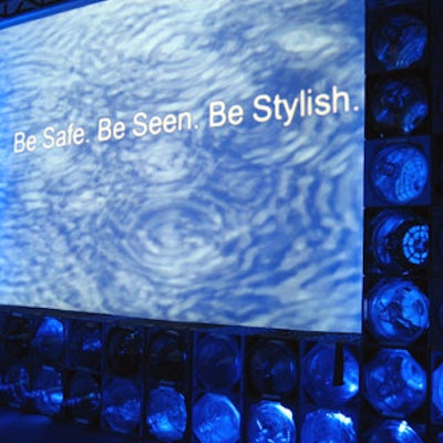 A large structure made with stacked water bottles and crates dominated theNewspace for Lands' End's Cool Blue launch.