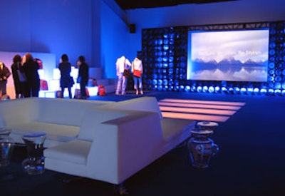 Sleek furniture and display units gave the staid company's event a modern feel.
