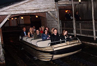Jerry and Linda Bruckheimer were among the guests who rode the new Pirates of the Caribbean ride, revamped to include animatronic characters from the film.