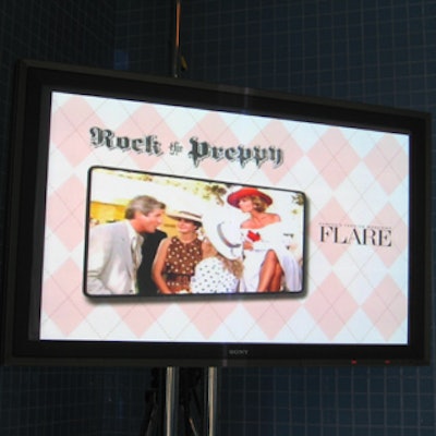 A video screen at the entrance promoted the event and showed clips from preppy movies like Pretty Woman.