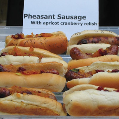 The mini-sausage food station offered pheasant sausages on a bun.