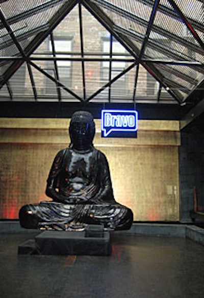 Delano placed a blue neon Bravo sign in a caption box near the venue's signature Buddha.