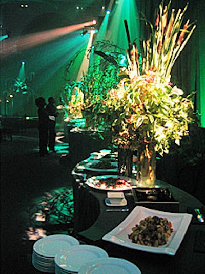 The floral bouquets lining the buffet tables were provided by Frank Alexander, while Restaurant Associates handled the catering.