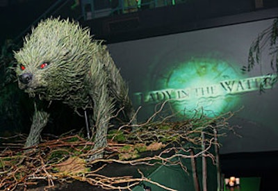 The Scrunt creature that terrorized Bryce Dallas Howard’s character in Lady in the Water was on display at the party, placed on a raised platform.