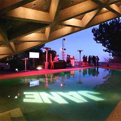 At Jane magazine's 'Naked Issue' party, a gobo of the magazine's logo decorated the pool.