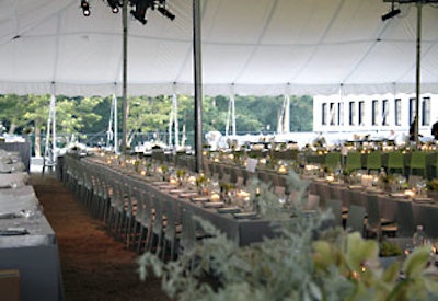 Decor was modern and clean to reflect the look of the new building. Long tables sat as many as 40 guests on each side.