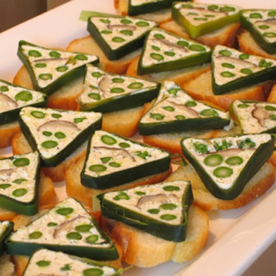 Sumptuous Catering served asparagus and shiitake mushroom terrine on crostini at The Richmond for Imperial Tobacco Canada Foundation's breakfast announcing the recipients of its $2.5 million artist grant program.