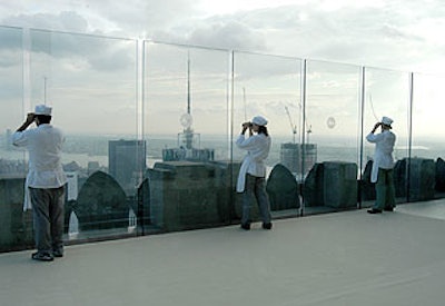 Leica binoculars hung for guests to use in checking out the view.