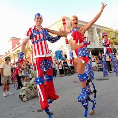 These performers bounced and jumped their way across town thanks to special shoes.