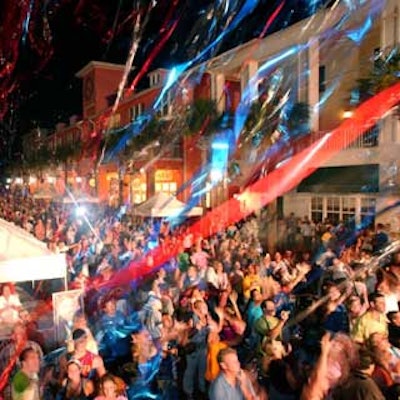 Red, silver, and blue Mylar streamers were shot over the crowd during the fireworks finale.