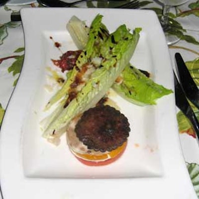 The Harbor Beach Marriott Resort & Spa's catering department served an appetizer of grilled Portobello mushroom with a mozzarella and tomato stack with pesto oil.