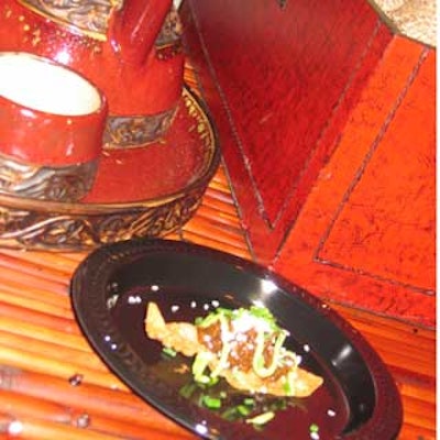 Chef Keyvan Behnam of China Grill made lamb sparerib served nacho style on a wonton crisp with wasabi.