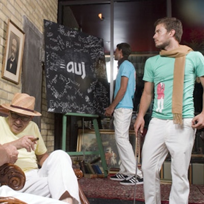 Male models—young and old—wore Auj Collections cashmere tees during the company's fashion show at The Social.