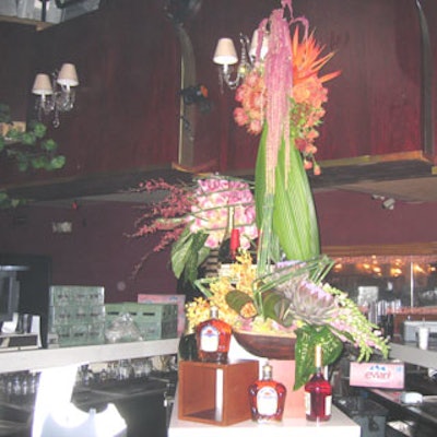 Lush tropical floral arrangements for Southern Wine & Spirits were displayed at one of the bars.