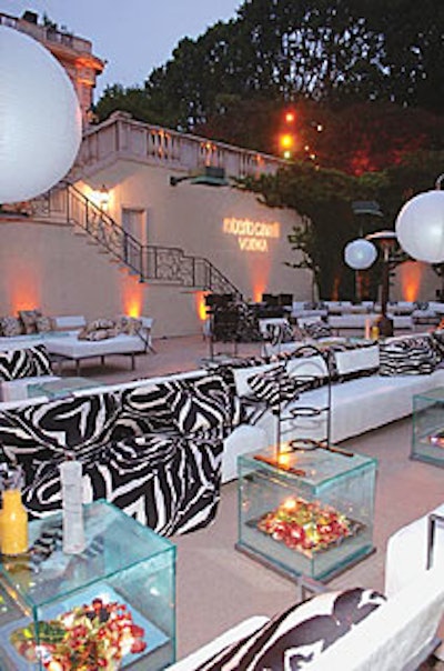 Cavalli headed to sunny Los Angeles on May 11 to launch his vodka at a private mansion in Holmby Hills. J. Ben Bourgeois Productions and the Patton Group furnished a V.I.P. area with geometric white banquettes and plexiglass boxes illuminated from inside with LED lighting.