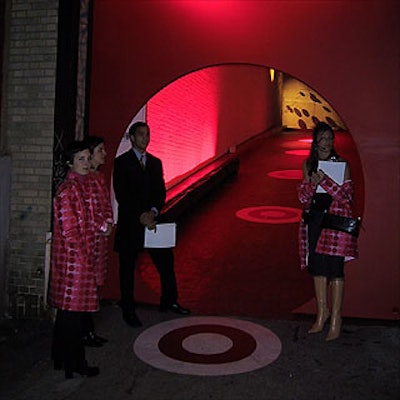 PR people greeted guests dressed in raincoats that were also included in the event's invitation.