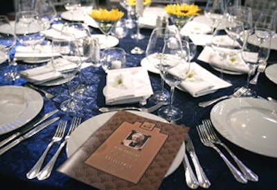 Classic supplied midnight blue table linens.