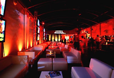 The main party space featurd all-white lounge seating.