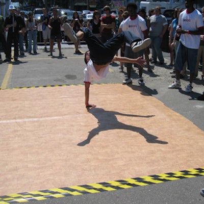 Break-dancers supplied by Rogers performed on a temporary surface in the parking lot.