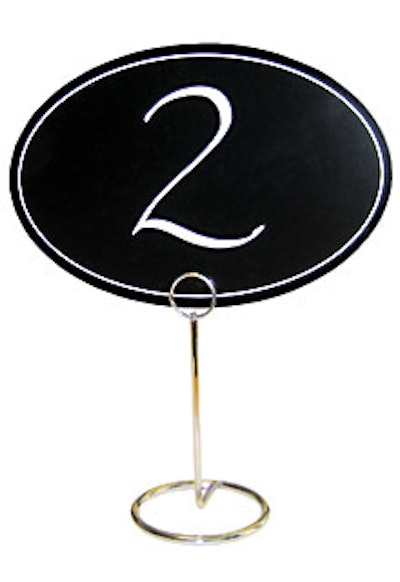 Mark It UpThis crafty sign and holder is reminiscent of the cute little chalkboards you find in a cheese monger’s shop. Available from Russell and Miller Inc., the silver-tone metal holder is six and a half inches high and costs $7.25, and a nine-inchwide oval sign costs $10.35 for a pack of five. Erasable markers are $5.70 each.