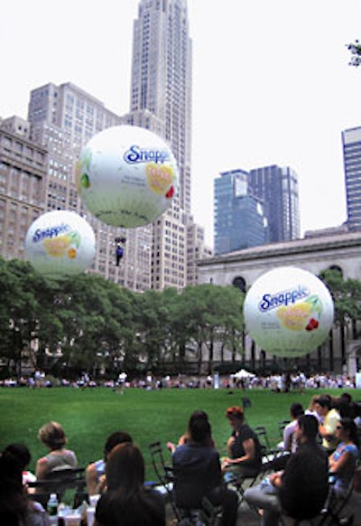 Snapple gave hot air balloons to the lunch crowd in Bryant Park.