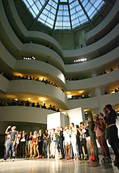 The show's 43 models walked alongside the Guggenheim's Zaha Hadid exhibit.