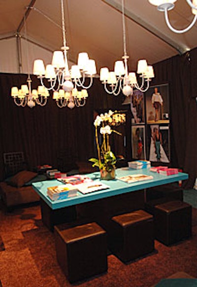 Shades of chocolate and teal filled the IMG lounge at the rear of the tents.