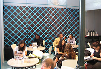 Decorative wall treatment in the café also featured a chocolate and teal color scheme.