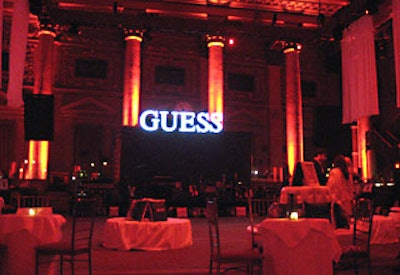 The lit-up Guess logo hung above the 18- by 24-foot stage.