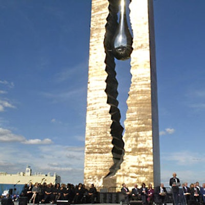 Artist Zurab Tsereteli's sculpture, 'To the Struggle Against World Terrorism,' was dedicated on the shores of New York Harbor on the fifth anniversary of the 9/11 terrorist attacks.