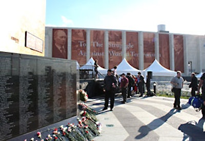 A dry dock was covered with custom-made banners depicting the title of the sculpture.