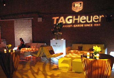Abstract-patterned projections were visible on the brick walls and lounge furniture at the after-party.