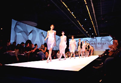 Patterns projected onto three screens framed the stage for Sue Stemp’s collection.